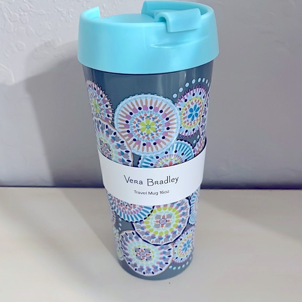 Vera Bradley Sunny Medallion 16 Oz Travel Mug Flip Top